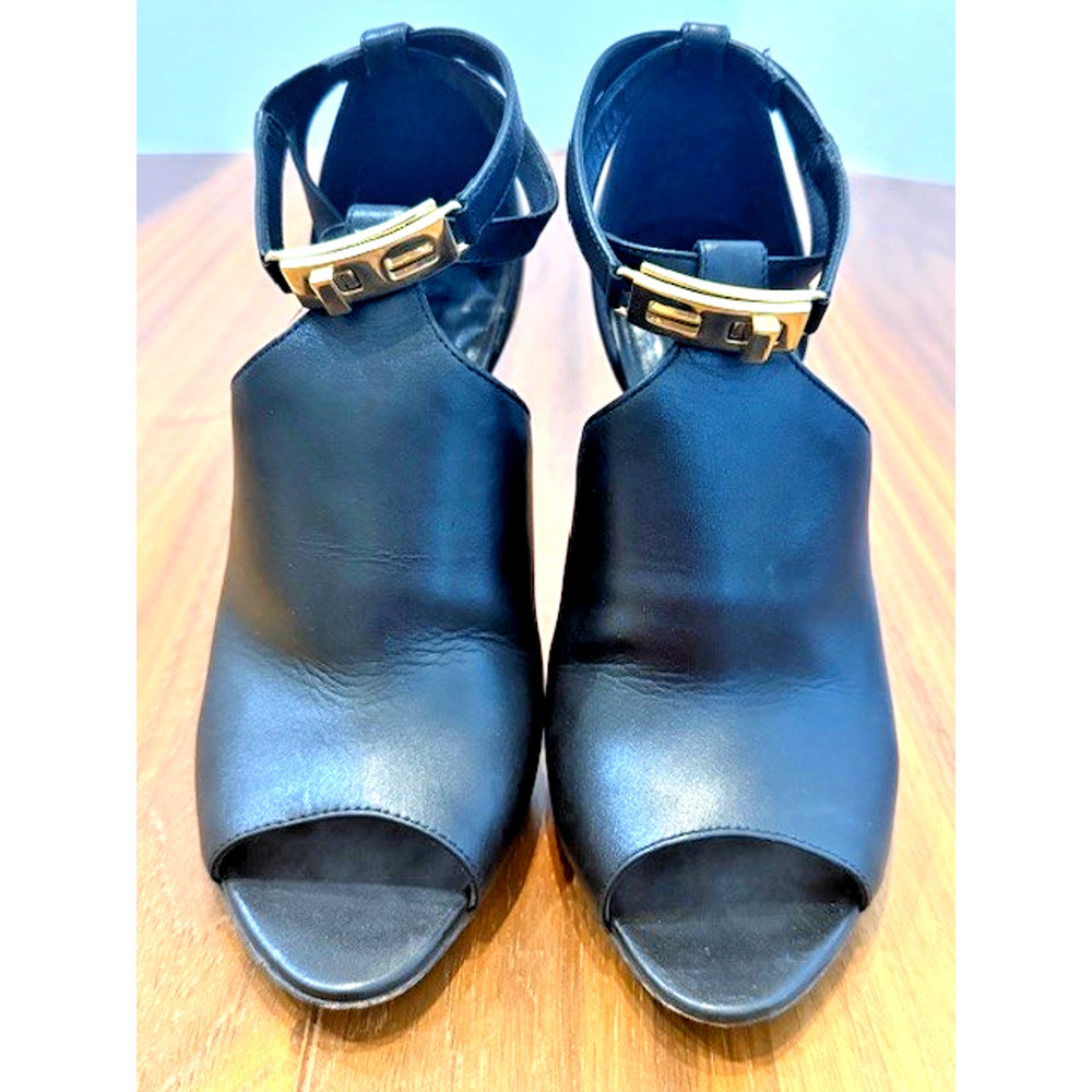 Burberry Black Leather Ankle Strap Gold Metal SEXY Peep-Toe Heels Sandals EU 37 - Picture 4 of 16